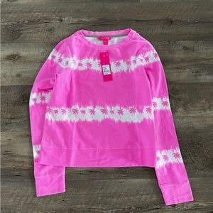 NWT Lilly pulitzer Gayl sweatshirt plumeria pink paradise palm tie dye S